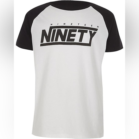 River Island Boys White 'Ninety' Raglan Short Sleeve T-Shirt - Picture 1 of 3